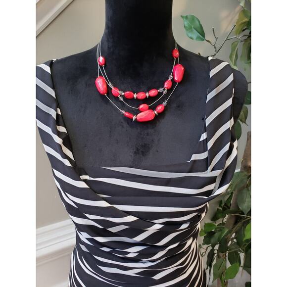 Express Dress Women Size 12 Black White Stripe Ruched Bodycon Sleeveless - Picture 2 of 9